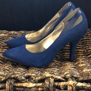 Blue sued point toe heel
